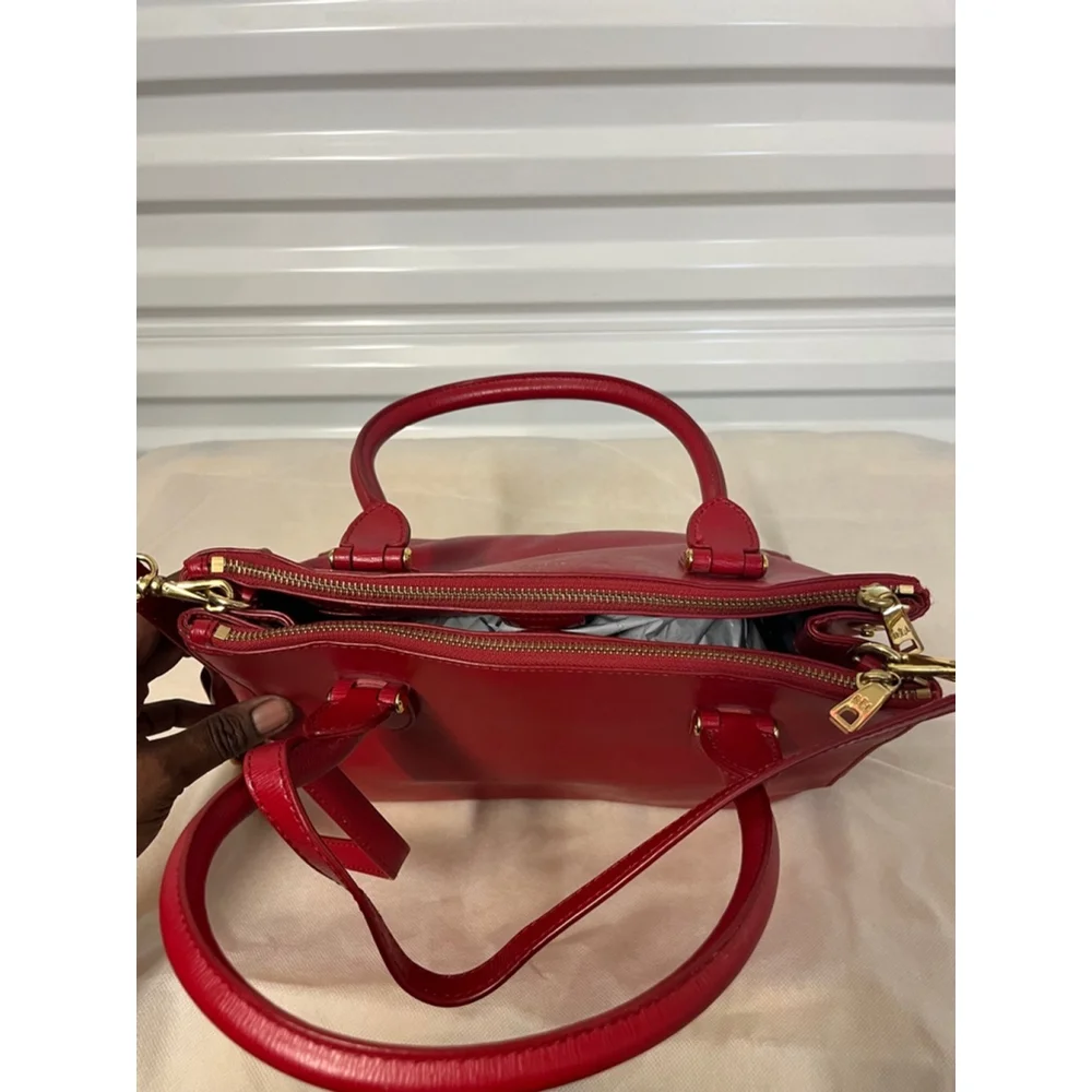 Lauren Ralph Lauren Newbury Red Leather Double Zip Satchel